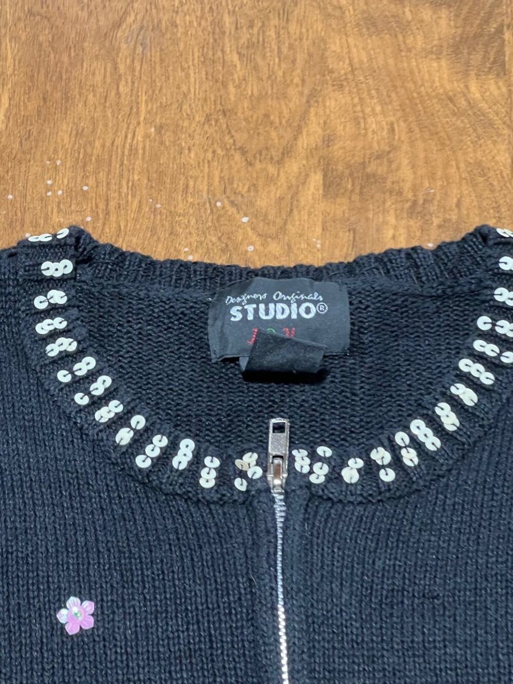 Design Originals Joy Sequin Beaded Snowman Full Zip Black Sweater Cardigan XL - Picture 6 of 11